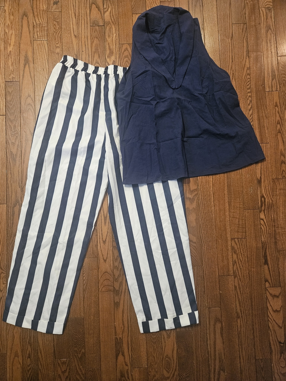 Navy Stripe Wide-Leg Pants - Classic Navy & White